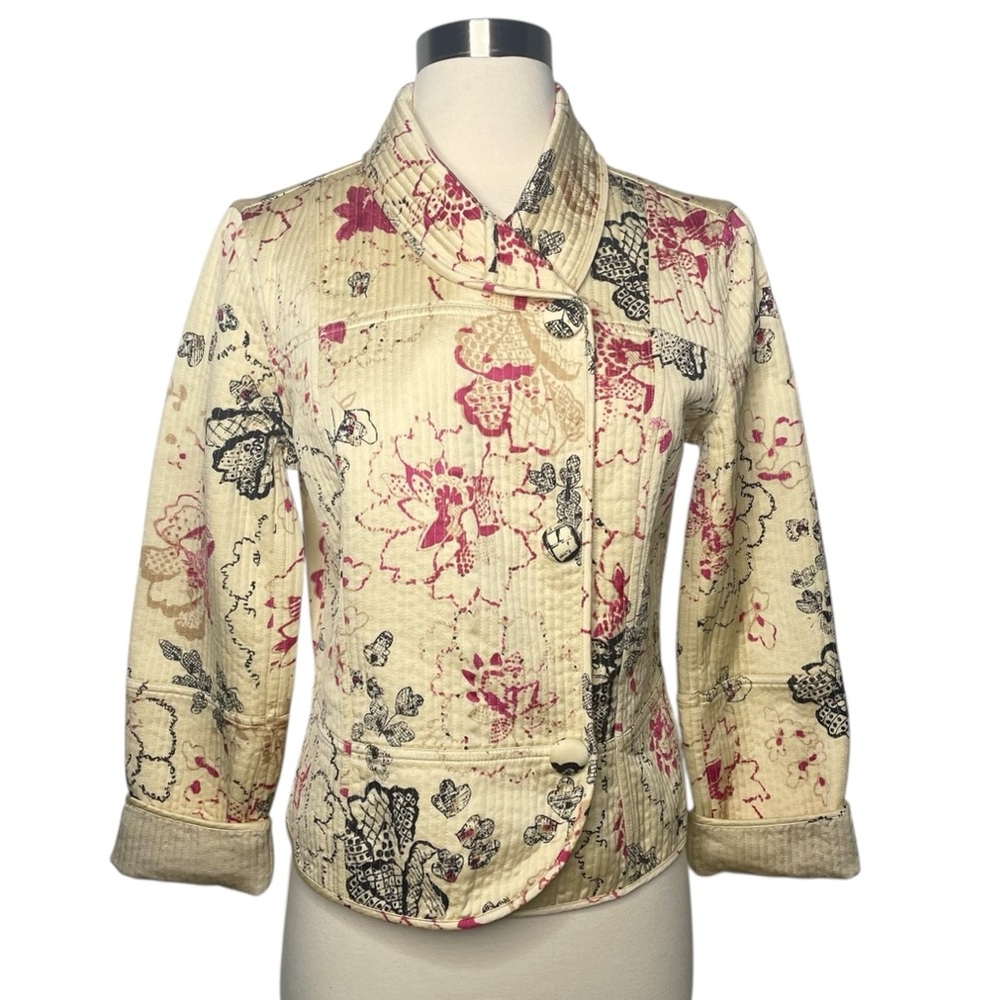 Sigrid Olsen Silk Blend Floral Blazer Quilted Jacket Asian Size 6 Modern Career